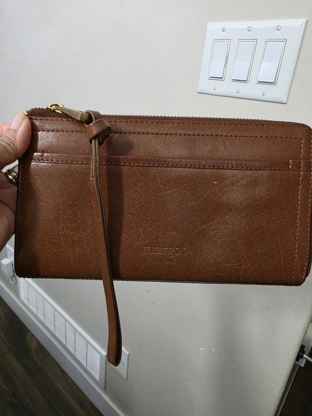 Brown Leather Wristlet Clutch Wallet